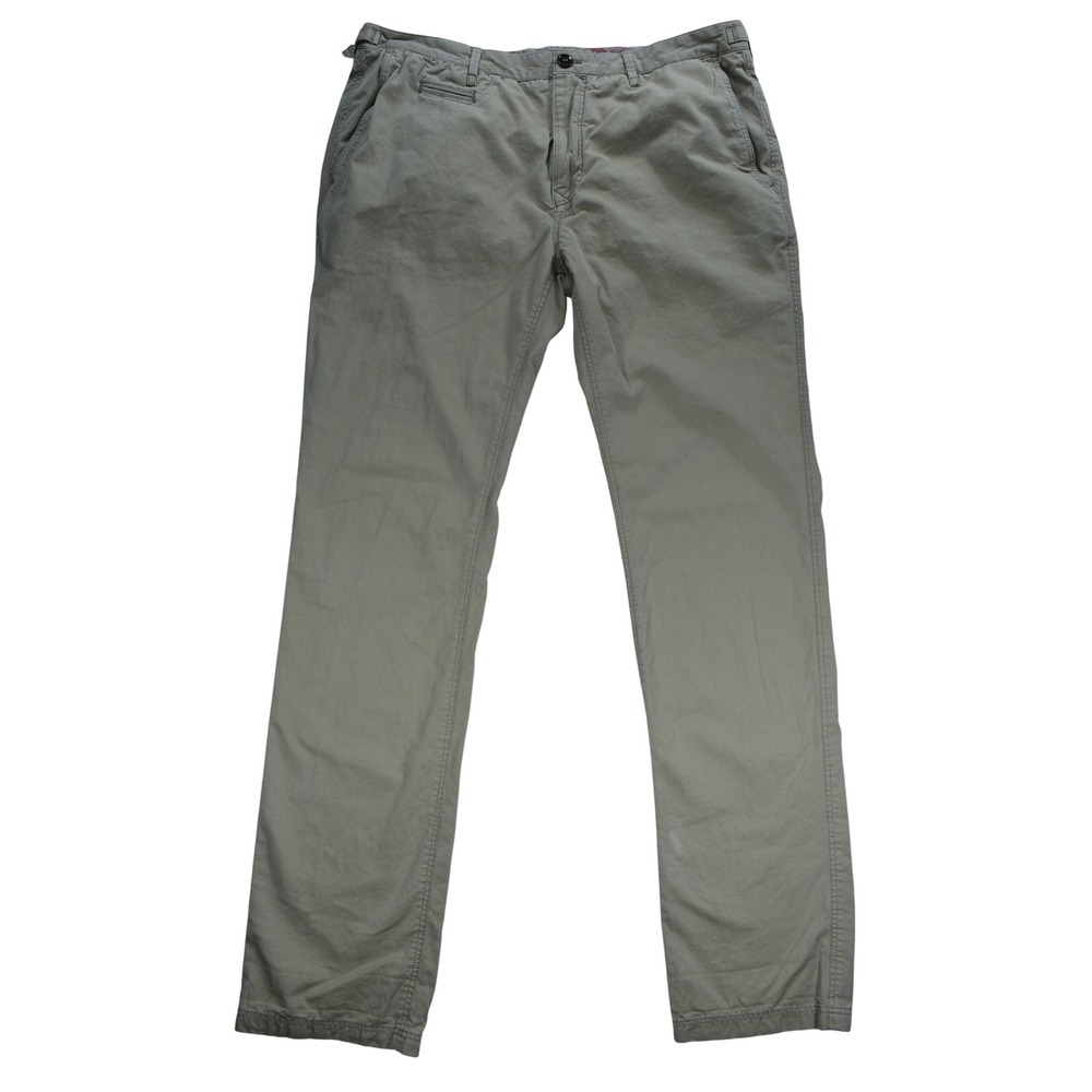 Burberry Brit Mens Chino Pants Khaki Tan Straight Leg Nova Check Trim 35x32